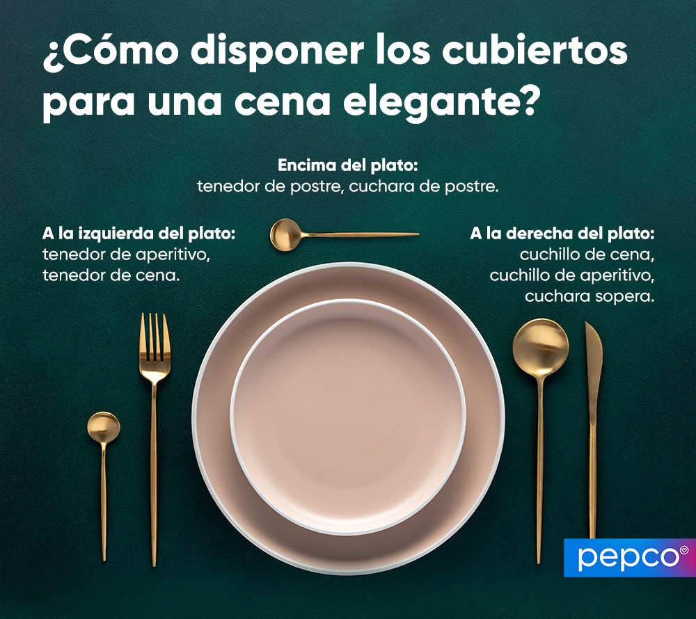 Infografía de Pepco ¿Cómo acomodar los cubiertos para una cena elegante? 