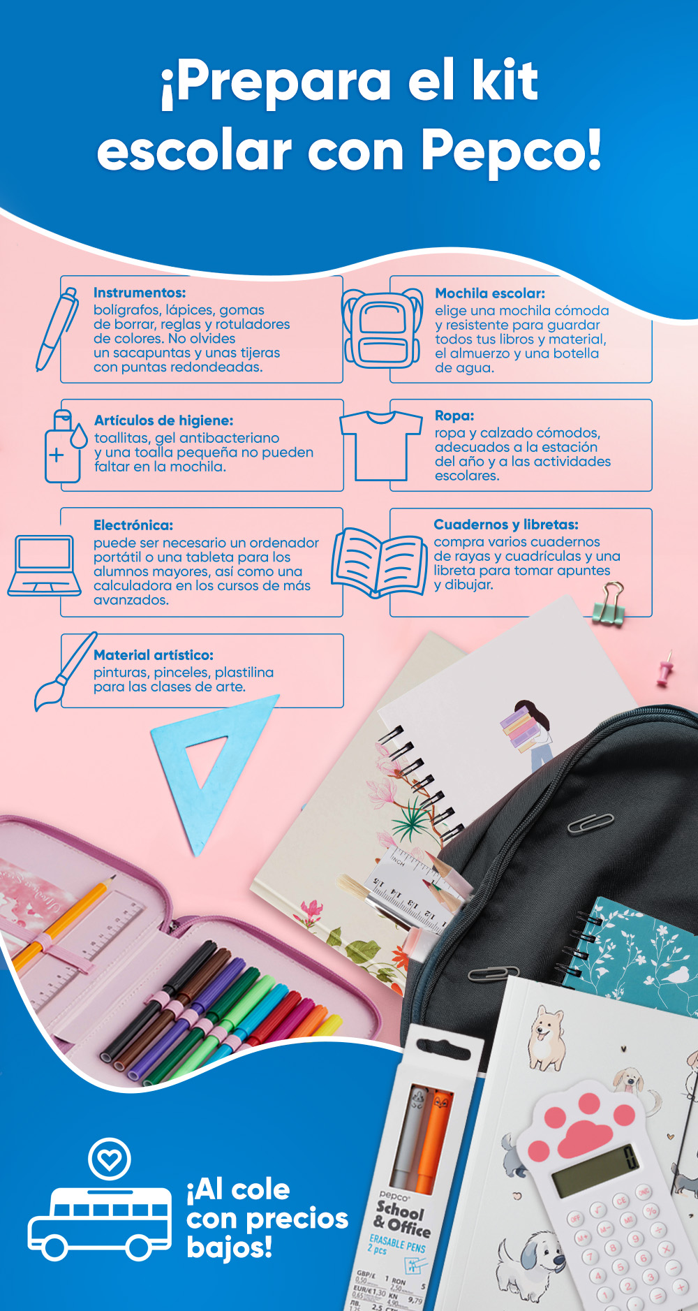 Infografía de Pepco sobre el kit escolar