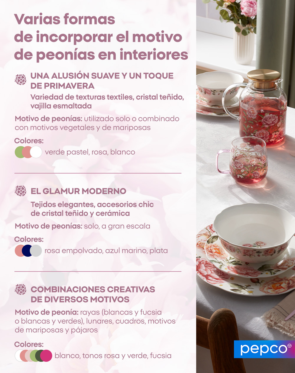 Varias formas de incorporar el motivo de peonías en interiores